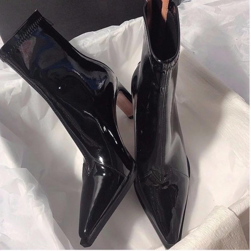 

New Fashionable And High-Quality Women Short Boots Fashion Zippers Shoes Retro Style Autumn Winter Pointed Toe Ladies Boot 39