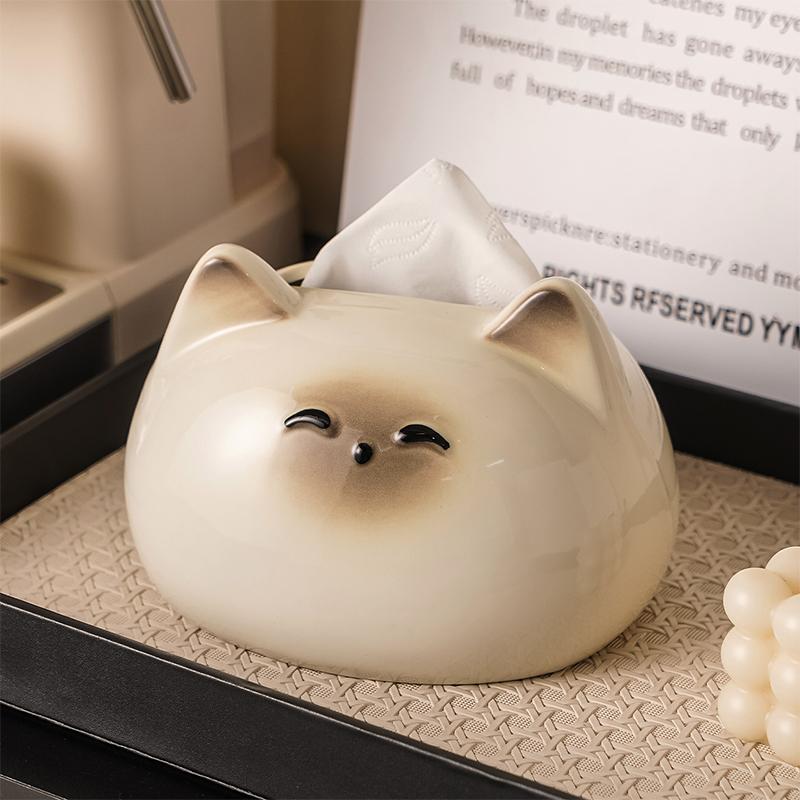Cute Cat Ceramic Tissue Box Desktop Ornaments Home Decoration