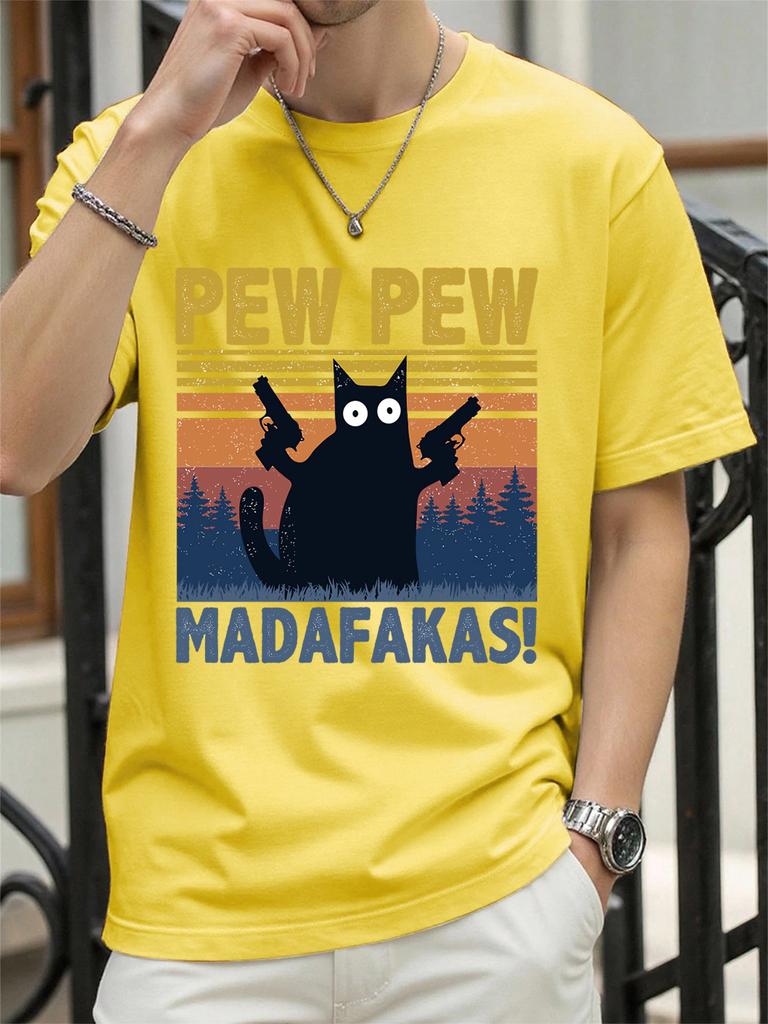 Pew Madafakas Cat Holding Handgun Prints TShirt Women Cotton Summer Tops Soft Loose ONeck Short Sleeve Tees Casual Clothes