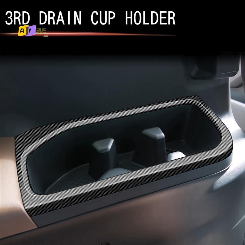 A03E-Car Back Row Water Cup Holder Frame Third Row Cup Holder Trim Sticker For Toyota Grand Highlander 2024 Carbon Fiber Pattern