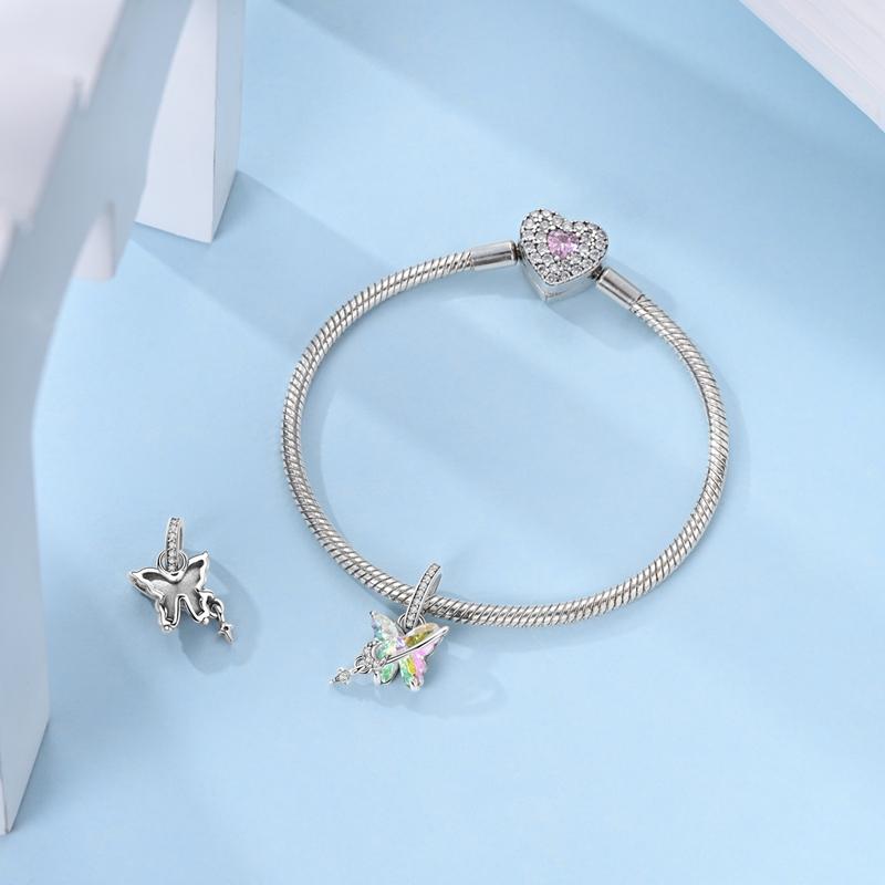Copper Butterfly Colorful Winged Angel Cross Charms Pendants Fit Original Bracelet Diy Beads For Women Making Gift