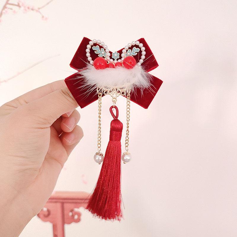 2024 New Chinese New Year Hair Clip Hanfu Accessories Chinese Style Children Cute Tassel Hair Clip Princess Hair Clip Headwear