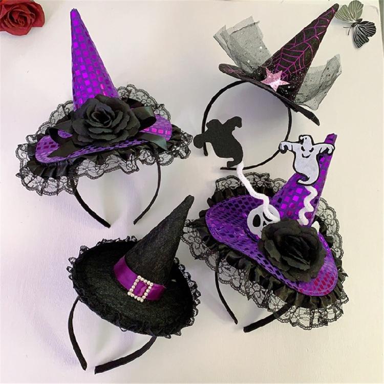 Cute Headband Halloween Specter Sequins Witch Hat Mini Cone Hat Hair Hoop