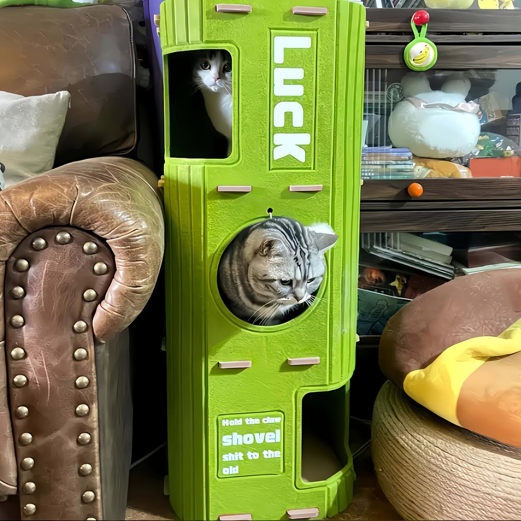 Space-saving Detachable Cat Bed with Scratching Posts and Hanging Toys, Easy-to-clean Indoor Cat Pet Furniture, Interactive Play and Rest Area.