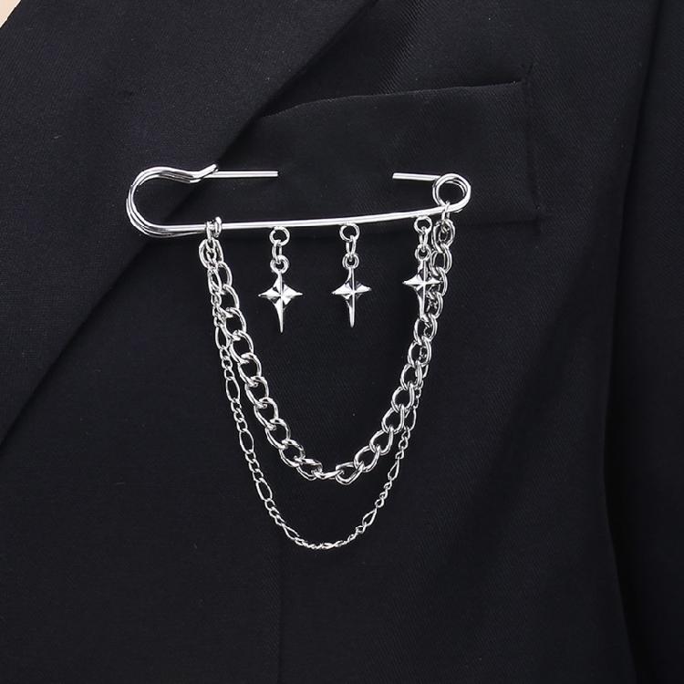 Edgy Chain Pin Adornement Unique Badge Pin Stylish Brooches Accessory for Women