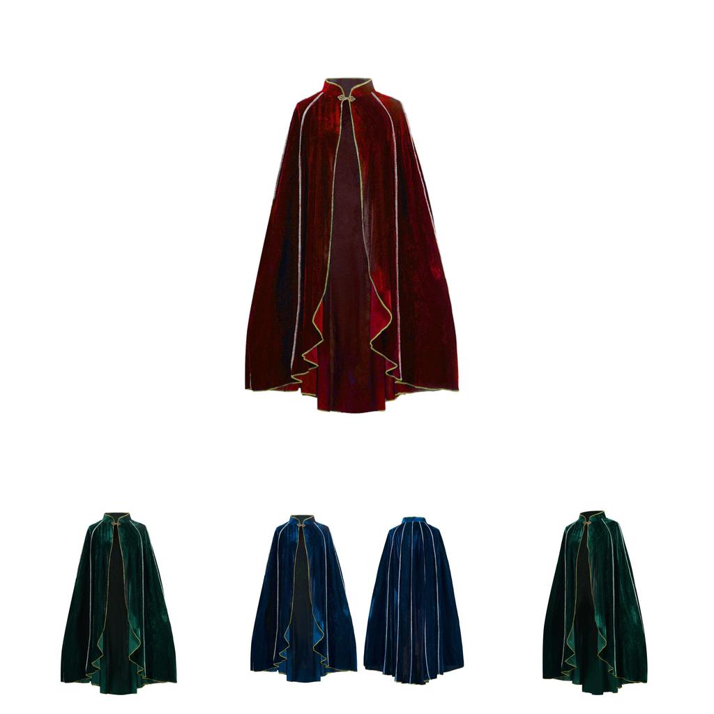 Halloween Costume Cloak With Gold Trim For Cosplay And Fantasy Role Play