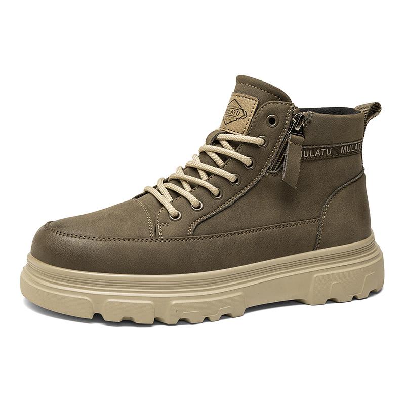 

Fashion High Quality Men Casual Leather Boots Classics Flat Designer Ankle Boots Outdoor Antiskid Office Oxford Shoes Motorcycle Boots 44 хаки