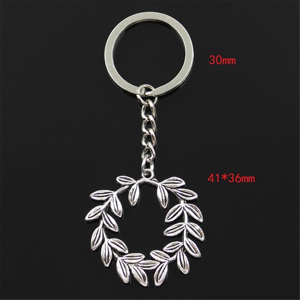 Fashion Olive Branch Wreath 41x36mm Pendant 30mm Key Ring Chain Bronze   Men Car Gift Souvenirs Keychain