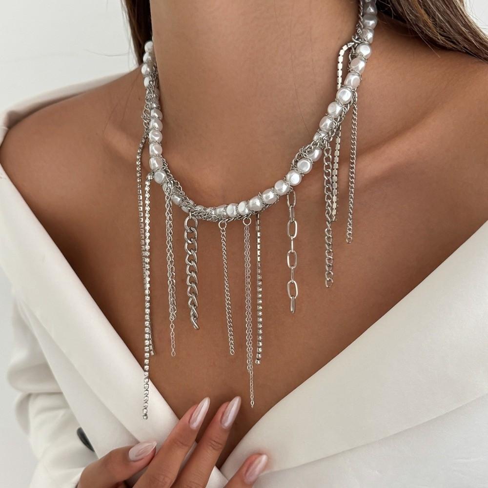 Multilayer Imitation Pearl Choker Necklace Jewelry Accessories Tassel Pendant