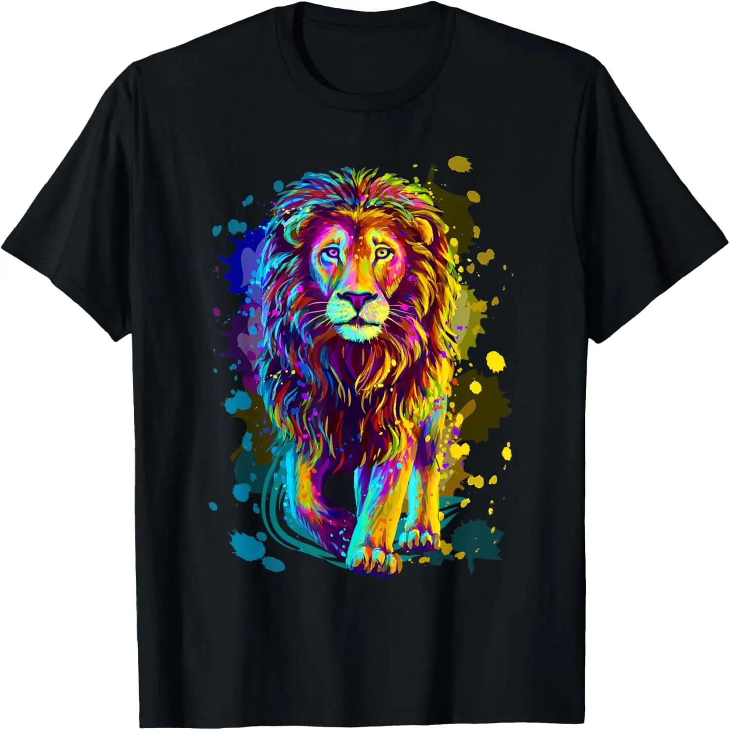 

Cool Colorful Wild Lion Stylish T Shirt, Lion Graphic Design T-Shirt XXXXXL чорний
