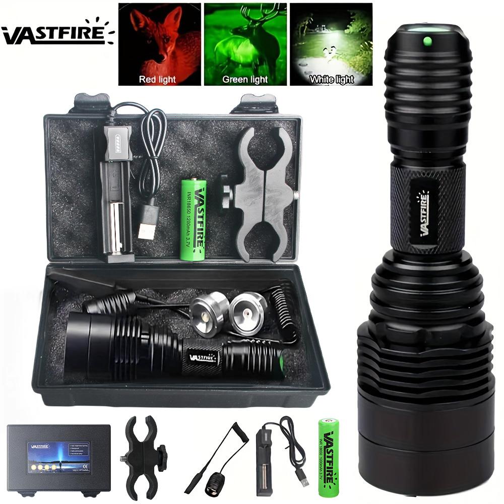 3IN1 Tactical Flashlight Red+Green+White XPE LED Torch Powerful Night Hunting Light with Rifle Scope Mount Power by 18650Battery