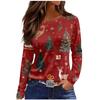 Christmas Limited Edition Women's 3D Floral Snowman Print Round Neck Long Sleeve T-shirt Fashion Casual Long Sleeve Top