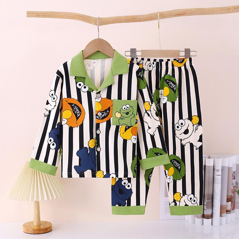 New Pure Cotton Children's Cardigan Pajama Set - Short Sleeve, Loose Fit for Boys & Girls