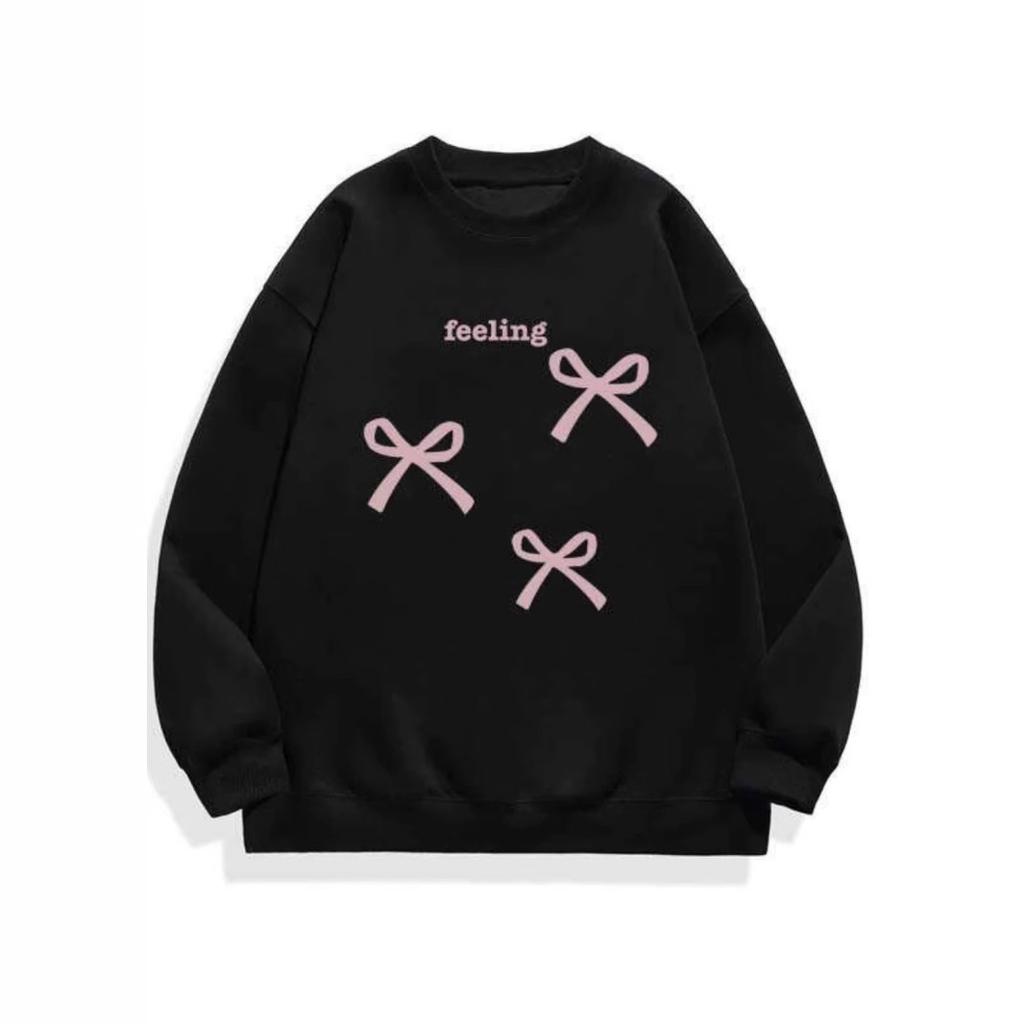 American bow printing fleece thickened sweater female student autumn and winter women's loose round neck pullover trendy