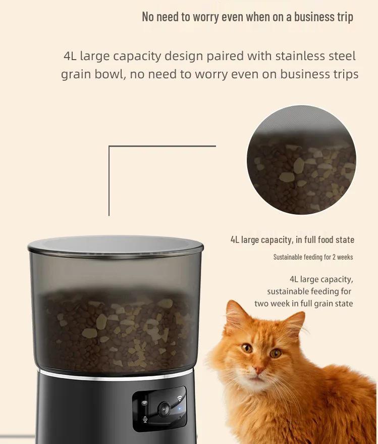 4L Automatischer Katzenfutterautomat mit HD-Kamera, Nachtsicht, TUYA App, WiFi, Zwei-Wege-Audio