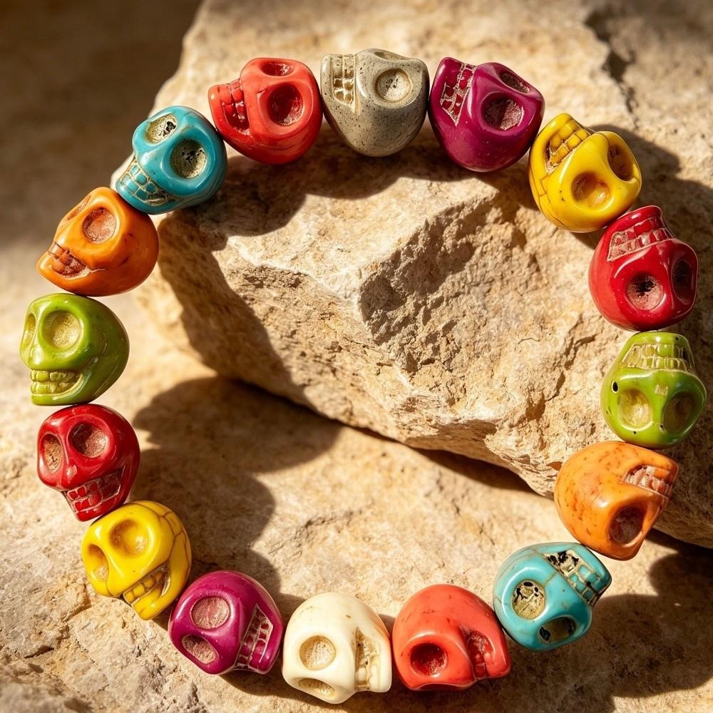 Buntes Skelett Perlenarmband Acryl Elastisches Armband Vintage Totenkopf Perlenarmband Freundschaftsgeschenk