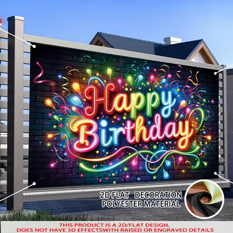 2D Flachdruck Geburtstagsbanner Bunter Neon Fotografie Hintergrund