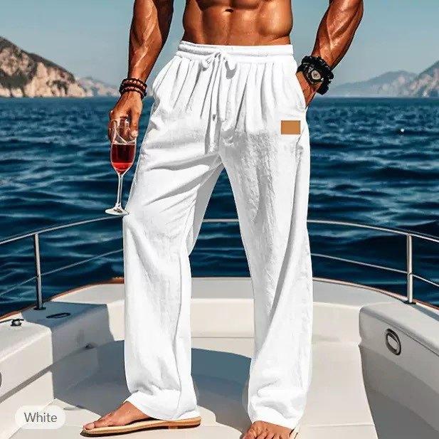 Cotton and linen pants drawstring casual straight pants plain comfortable breathable full length outdoor vacation beach vacation fashion