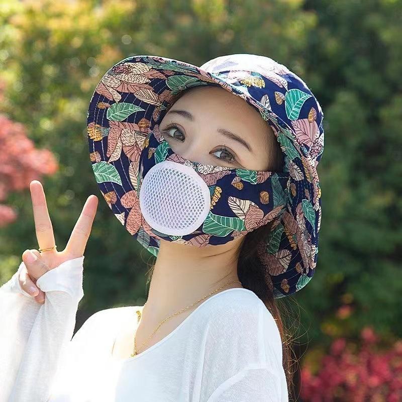 Chapeau de soleil d'été chapeau seau chapeau avec masque intégré protection solaire d'été chapeau de soleil protection solaire extérieure chapeau pour le visage