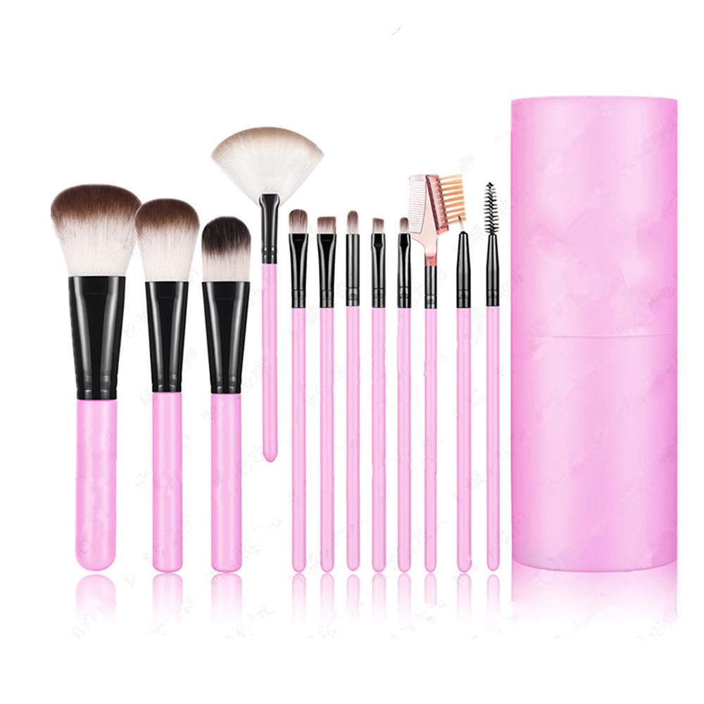 12pcs Pro Travel Portable Foundation Eyeshadow Eyebrow Lip Makeup Brush Cosmetic Tool with Barrels