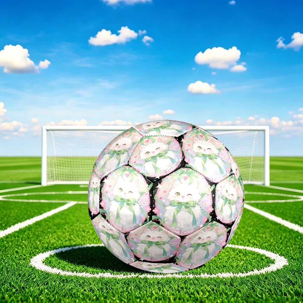 1pc Cat Pastel Frame Theme Soccer Ball Football, Size 5, Lightweight PVC, Outdoor Training Soccer Ball,Gift C65148