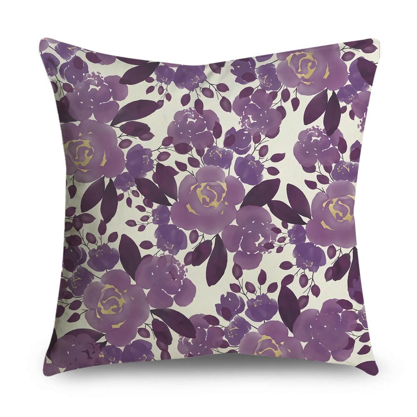 

Pillowcase Home Sofa Decoration Pillow Purple Pattern Cushion Cover Floral Car 16x16Inch