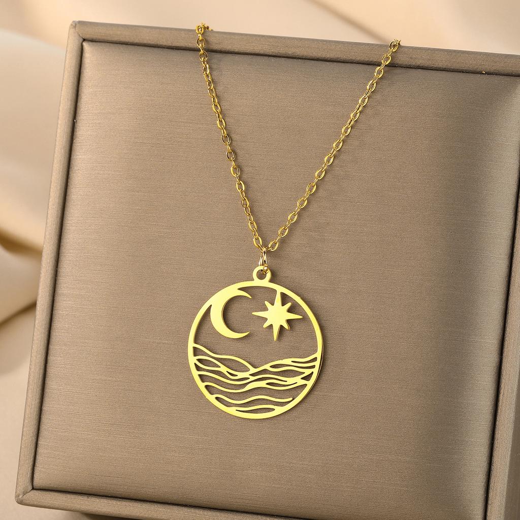 Kinitial Cactus Saturn Planet Infinity Lips Bird Landscape Sun Mountain Stainless Steel Pendant Necklace For Women Jewelry Gift