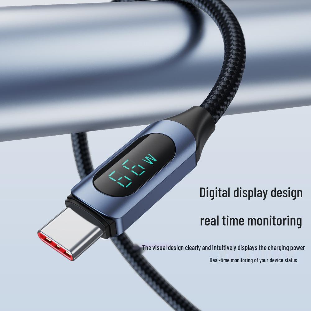 Toocki 66W Fast Charging USB-C Cable with Digital Display for Huawei, Honor, and Xiaomi.