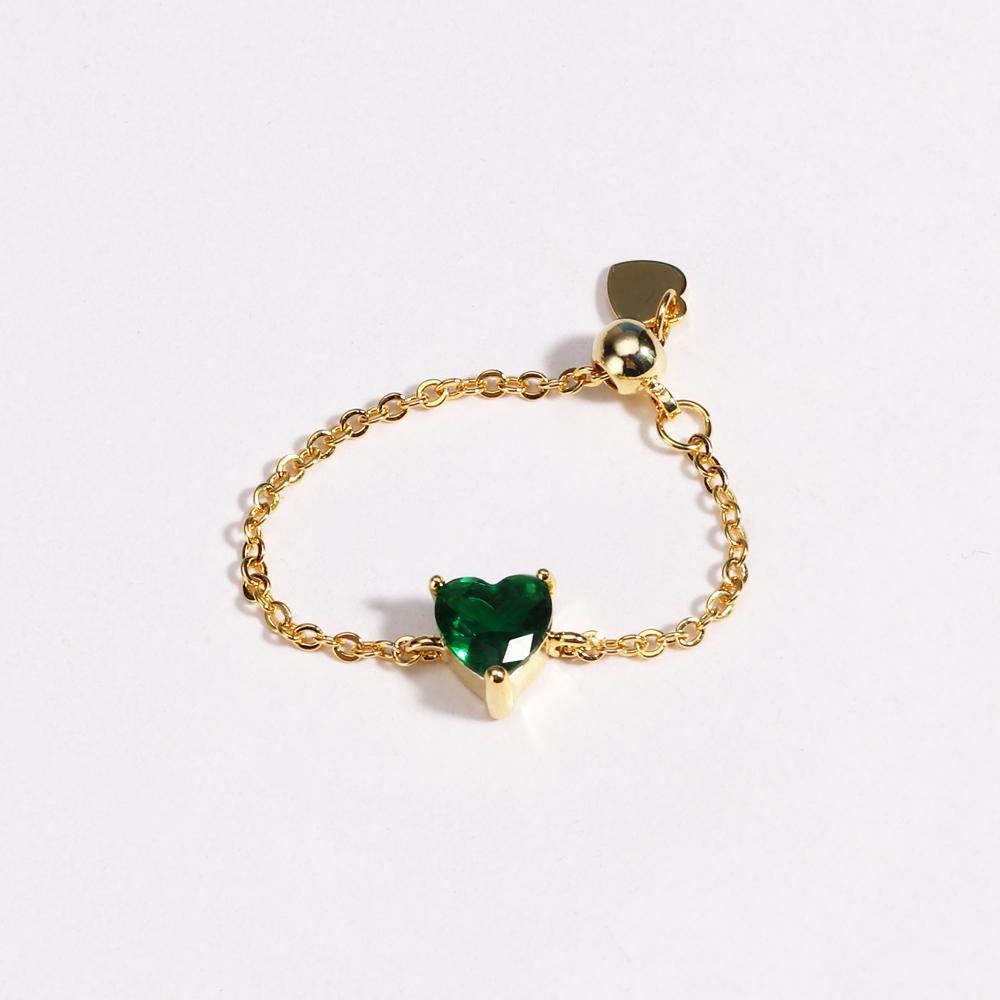 Pink Purple Green Zircon Heart Pull-out Chain Adjustable Rings For Women Fashion New Jewelry Gift Party Wedding Anillos Mujer