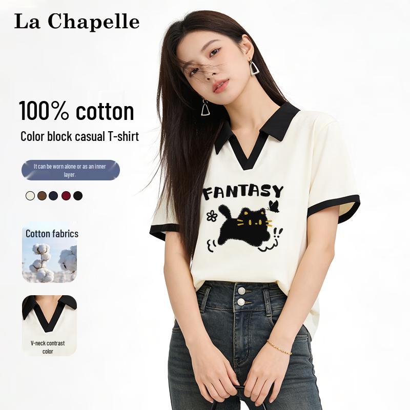 

La Chapelle Women s Cotton Color Block Polo T-shirt S