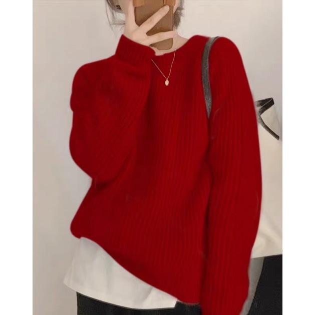 Damen Raglanärmel Rundhals Strickware - 2025 Herbst/Winter Layering Pullover, Lässiger Stil Top