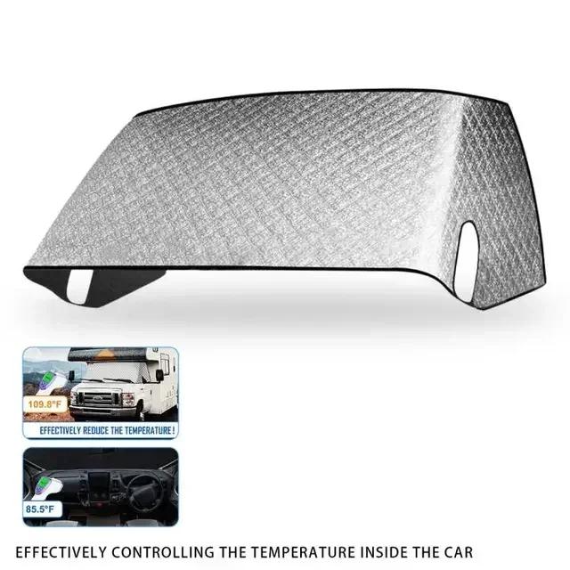 

Motorhome Front Window Sunshade Cover Accessories For C-class Ford E450 RV Window Snow Cover Durable 4 Layers Mirror Cutouts серебряный