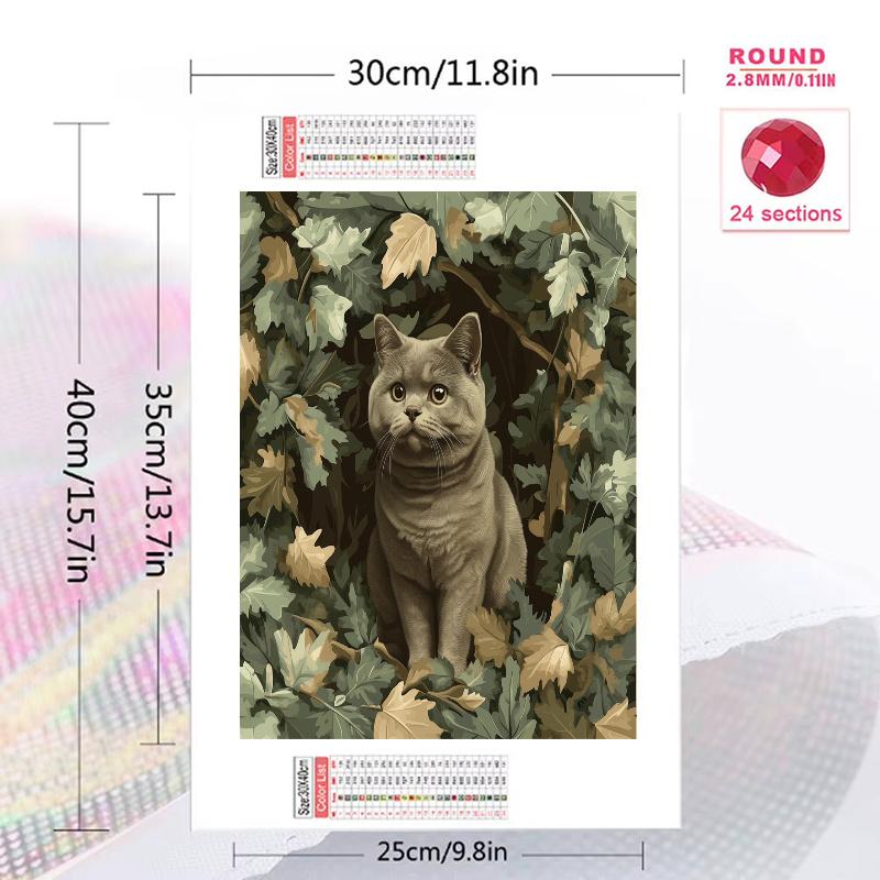 British Shorthair cat and plants Pattern  3pcs 100% Round Full Drill 5D DIY Diamond Painting Embroidery Cross Stitch Rhinestone Décor