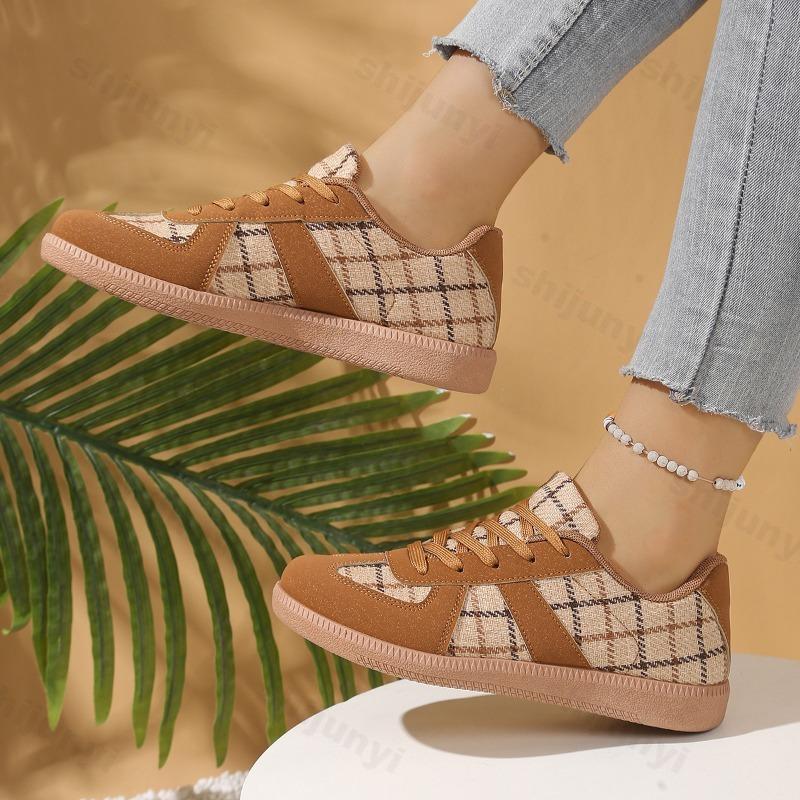 Mode Damenschuhe in Übergröße 2025 Herbst Neue Mode Vintage Runde Zehenpartie Schnür-Ballerinas Leicht Bequem Weiche Sohle Freizeitschuhe