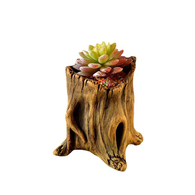 Creative Retro Cement-Look Tree Stump Succulent Planter