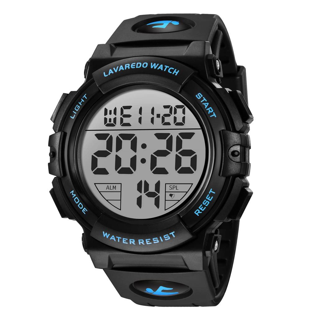 Senors Watch Digital Sports 50m Waterproof Stylish Multifunctional LED Display Outdoor Watch Men's (2-Blue)