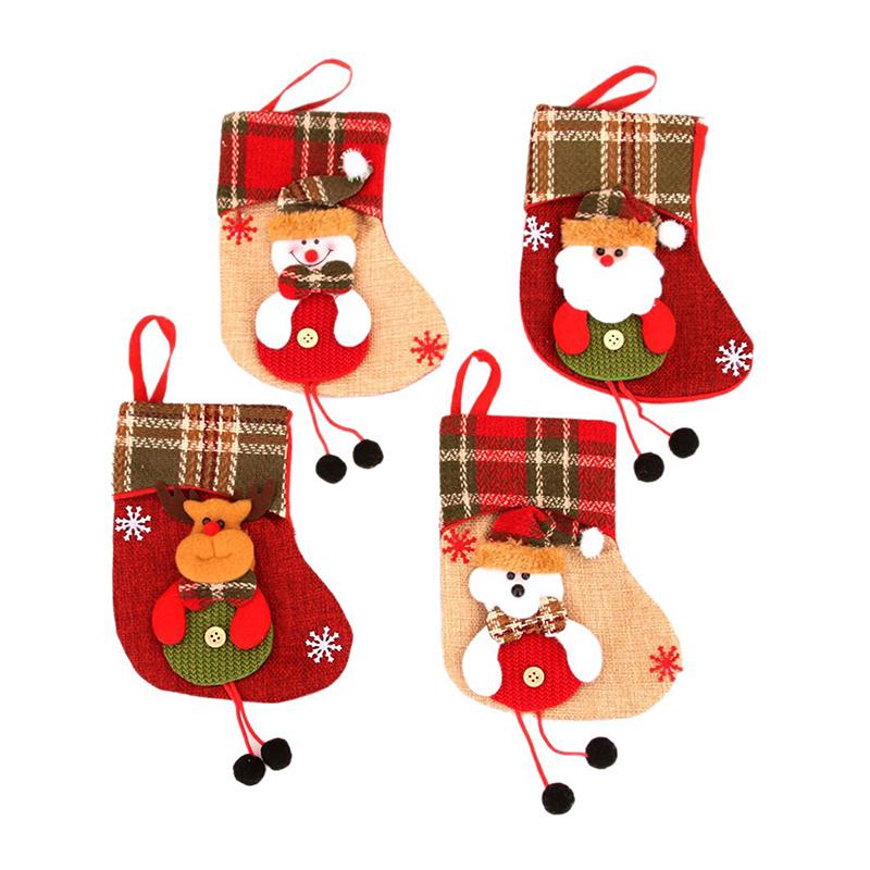Small Christmas Stockings Christmas Tree Ornaments Christmas Candy Gift Bag Socks Merry Christmas Santa Claus Snowman Elk
