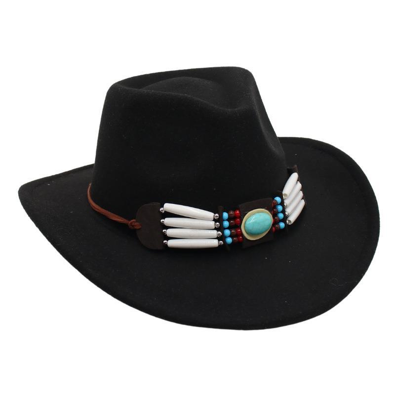 Ethnic Style Western Cowboy Hat Curled Tweed Hat Tibetan Top Hat