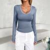 Women's Fashion Long Sleeve Solid Color Basic Pullover U Neck Top
