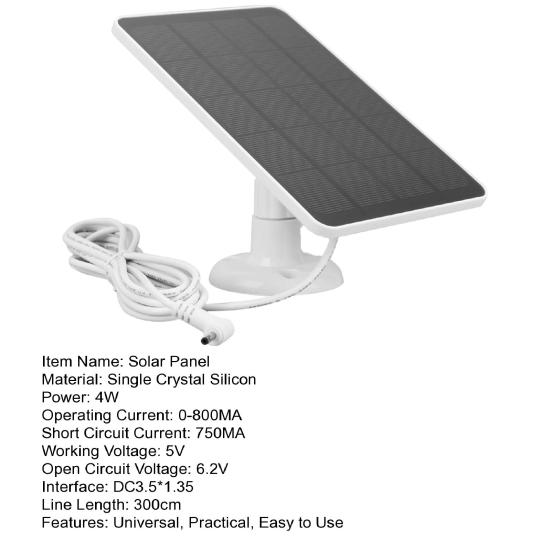 Solar Panel Video Doorbell Power Supply 5V/800mA Output IP65 Waterproof Easy To Install Single Crystal Silicon Solar Panel