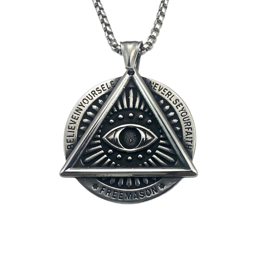 Vintage Jewelry Triangular Devil'S Eye Stainless Steel Pendant, Titanium Steel Round Brand Trend Necklace Sweater Chain