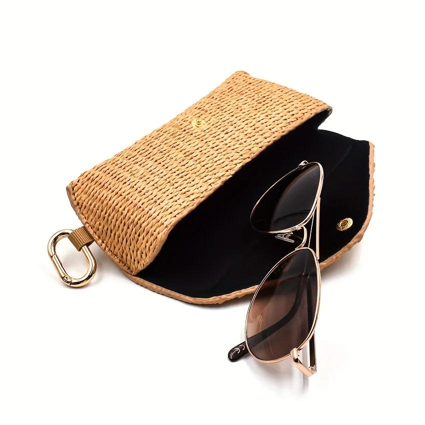 Woven Straw Eyeglass Case with Hook - Durable PP Material, Soft Protective Fashion Glasses Pouch for Women's Fashion Accessory