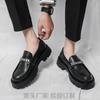 2025 Spring and Autumn Teenagers One-Pedal Loafers Platform Heightening Shoes Black Fashion Men's Casual Leather Shoes