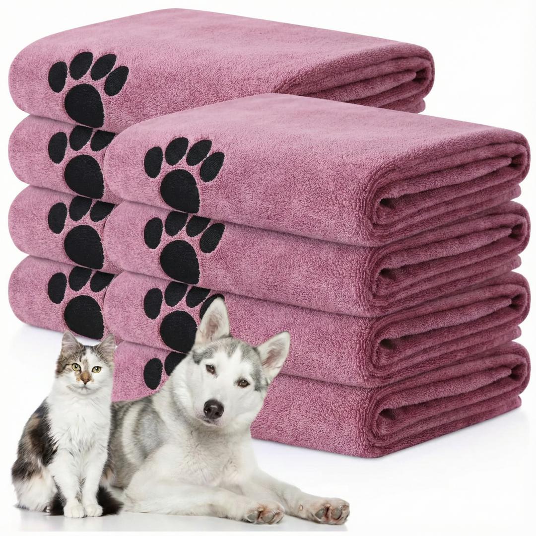 

Pet Bath Towel Super Absorbent Microfiber Quick Dry Soft Washcloth for Dogs Cats Durable Non-Fading Easy to Clean розовый