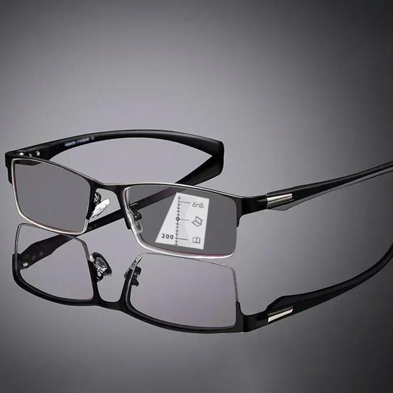 Unisex Business Fashion Pochromic Reading Glasses Men Women Retro Progressive Far Sight Eyeglasses Color Changing Presbyopia