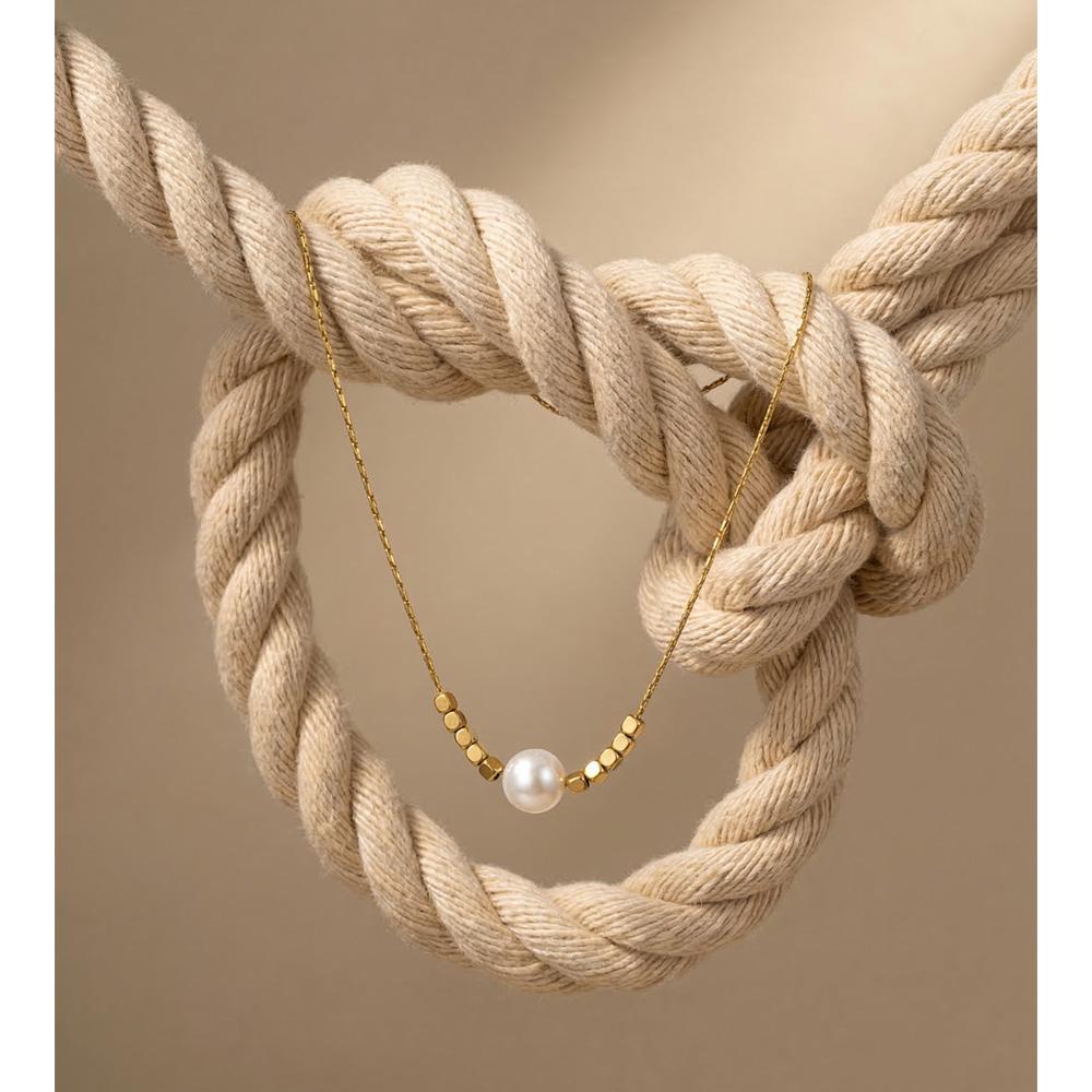 Yhpup Stainless Steel Natural Pearl Chic Pendant Necklace Summer Wear Stylish Simple Trendy Jewelry PVD Waterproof Plated