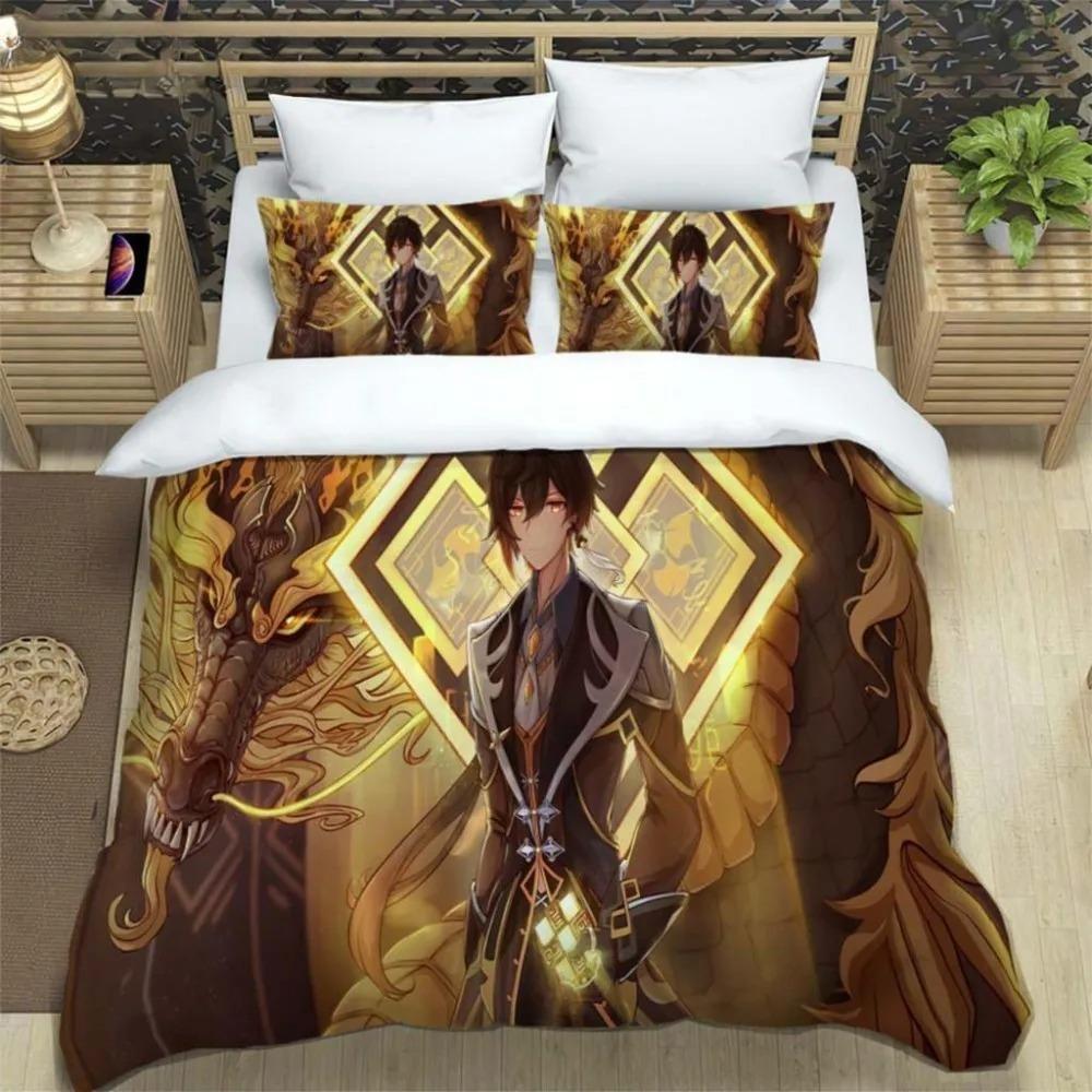 Anime Genshin Impact Duvet Cover Pillowcase Bedding Set Adult Boy Girl Bedroom Decoration Children Single Double Large Size
