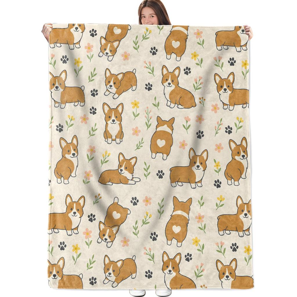 Cute Pet Corgi Dog Throw Blanket Fuzzy Soft Cozy Warm Lightweight Plush Fleece Flannel Blanket for Couch Bed Sofa Home Decor