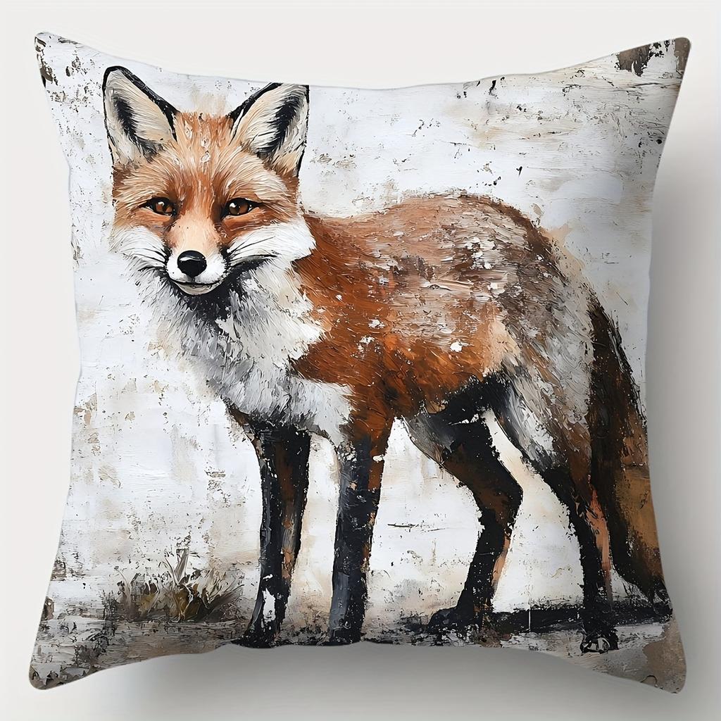 Artistic Rustic Fox Pillow Covers Splatter Paint Winter Fox Art Throw Pillow Cases Cozy Home Decor Cushion Covers For Couch Bed,