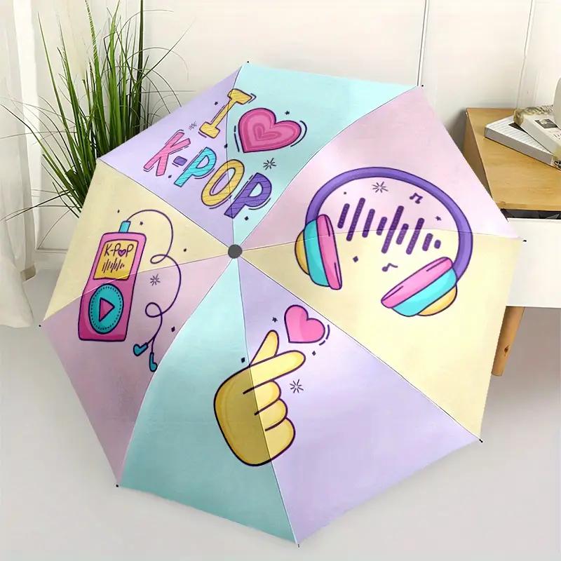 Kpop Design Folding Umbrella, Automatic Open/close, Lightweight and Portable, 8 Sturdy Ribs, Available In Pink, Yellow, Purple, Blue, and Cy